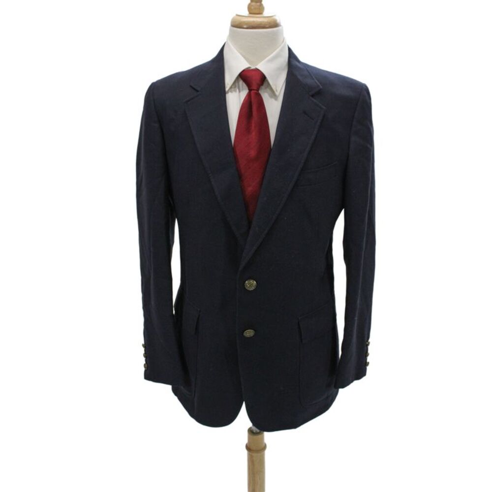 Cricketeer Mens Dark Blue Wool Blend Button Blazer Collared Classic Size 56